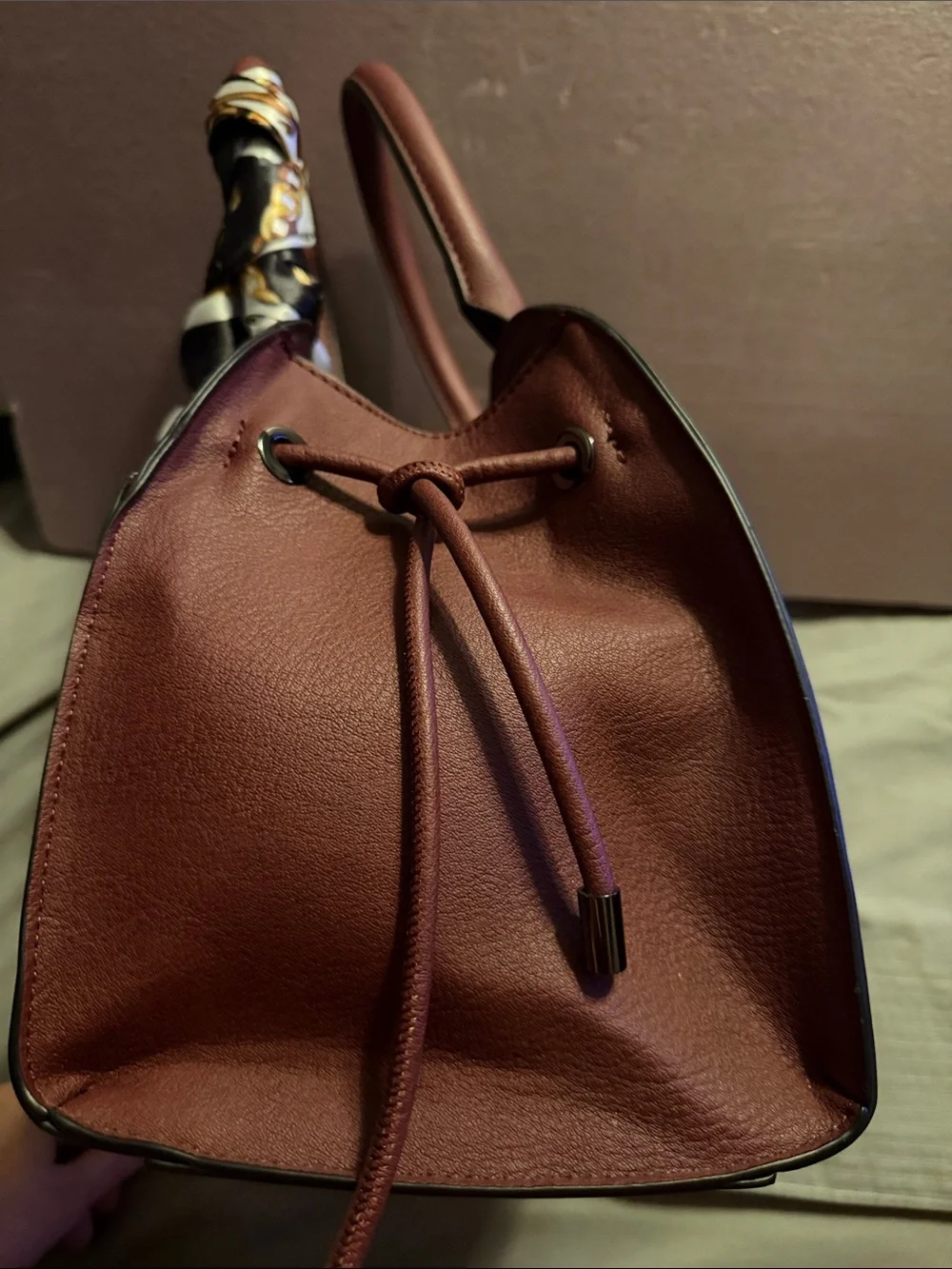 Like New ALDO Burgundy Kerrigan Dome Satchel Bag with Twilly Scarf